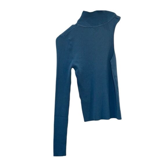 ZARA Turtle Neck One Sleeve Top Blue Size S - Picture 3 of 9